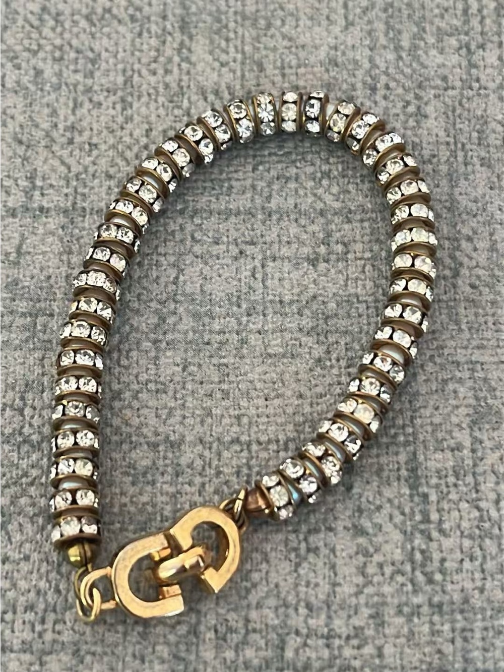 Authentic Vintage Dior Pearl Rhinestone Cluster Spacer Beaded Gold Bracelet